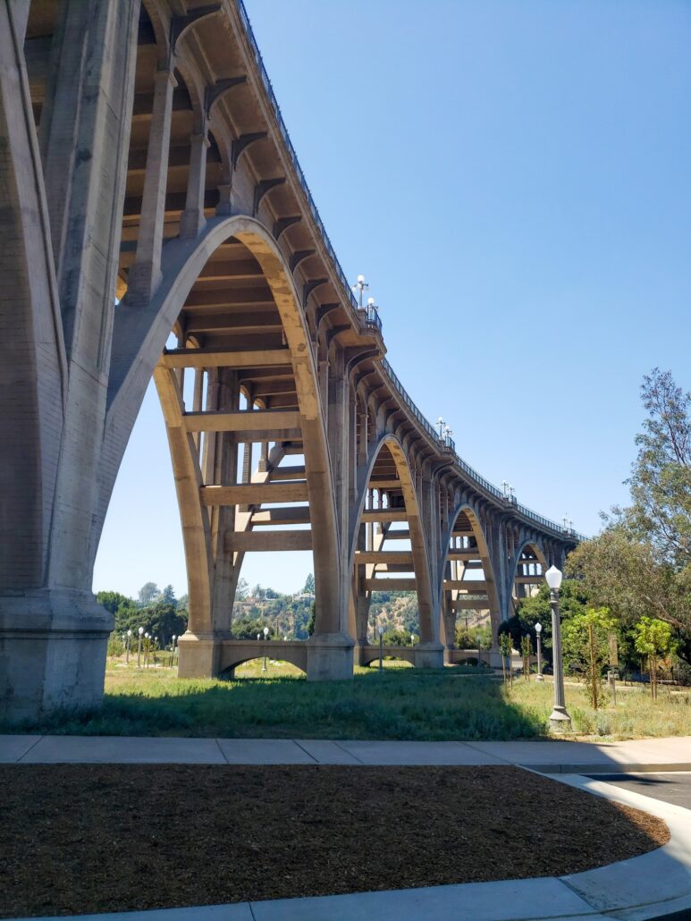Vertical shot of Colorado Street Bridge in Pasadena, California